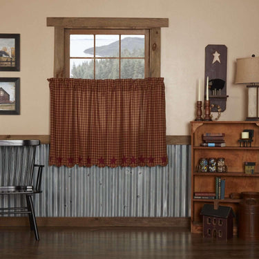 Burgundy Star Scalloped Tier Curtain Set of 2 L36xW36 - The Fox Decor